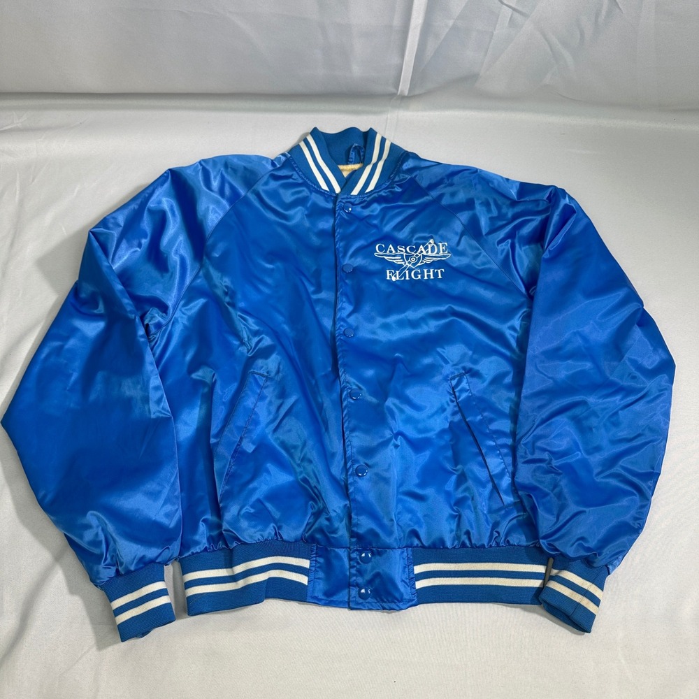 Vintage Executive Class Cascade Flight Satin Bomber Jacket Blue XL Aviation